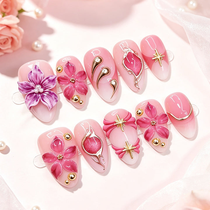 Decorative Floral Press-On Nail Set