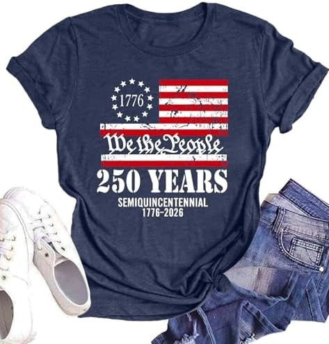 Unisex nan Patriotic semiquincentennial graphic cotton tee with distressed American flag and We the People print Kalsten