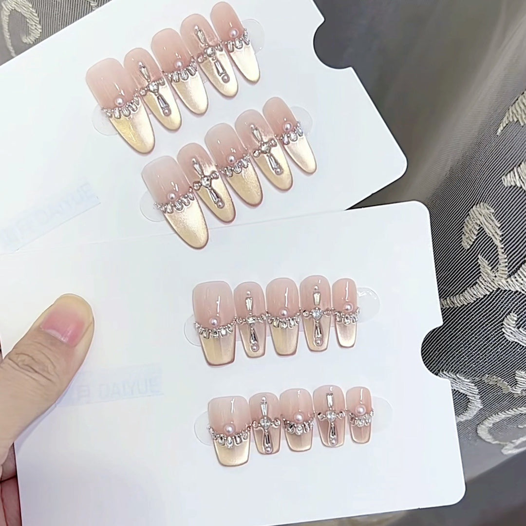 Luxurious Press-On Nail Set with Rhinestone Accents Kalsten