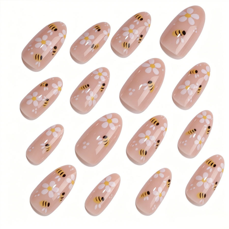 Artificial nail set with playful bee and flower design Kalsten