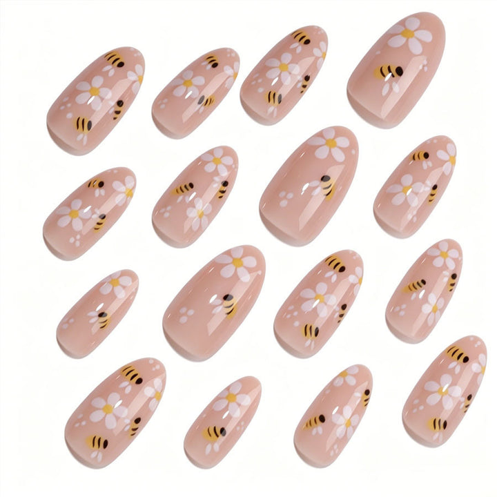 Artificial nail set with playful bee and flower design Kalsten