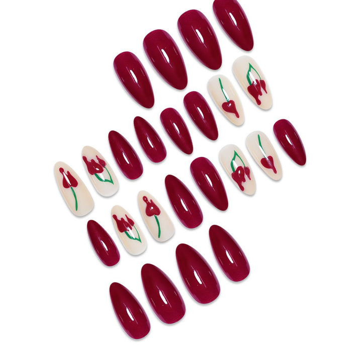 Artistic Press-On Nail Extensions with Cherry Design Kalsten