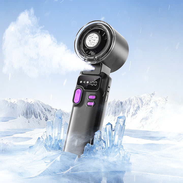 Cooling rechargeable handheld digital display misting mini fan with adjustable tilt and USB-C charging Kalsten