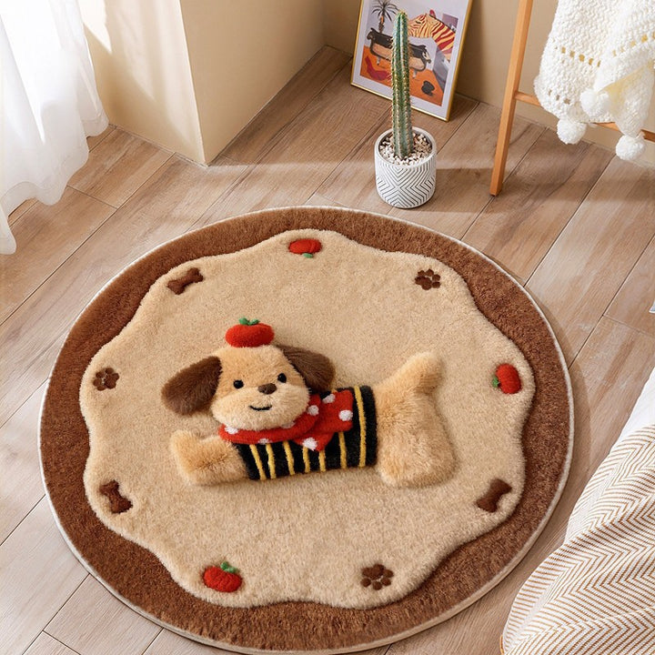 Round Cartoon Dog Rug