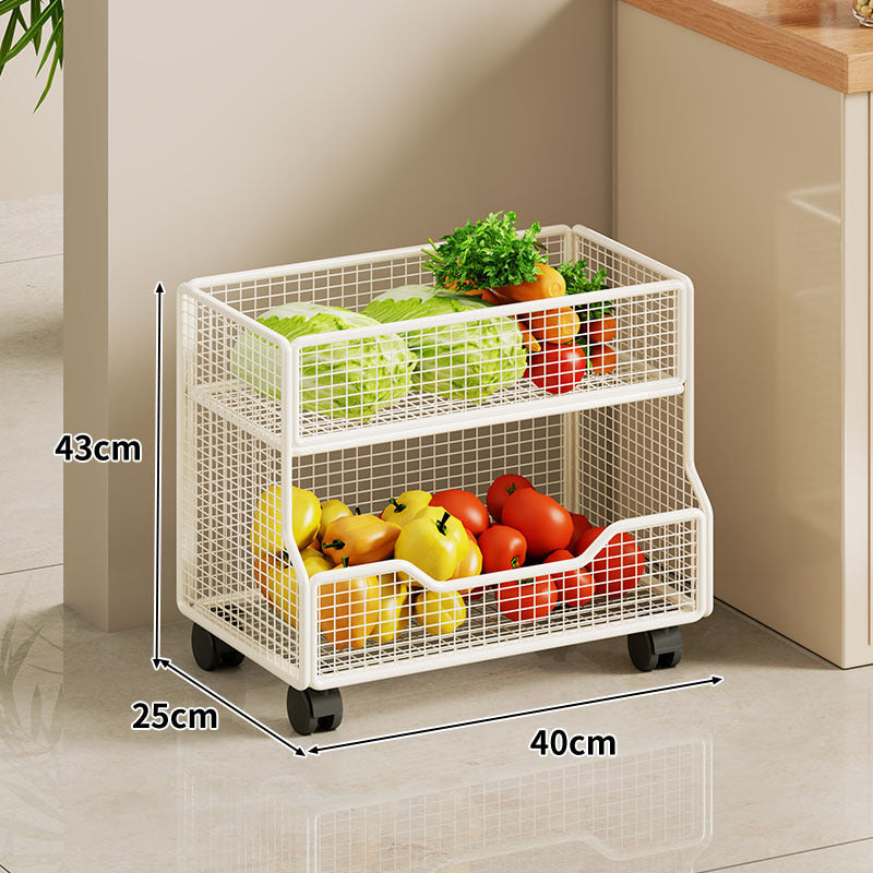 Two Tier Wire Mesh Kitchen Produce Storage Rack with Slide Out Lower Basket