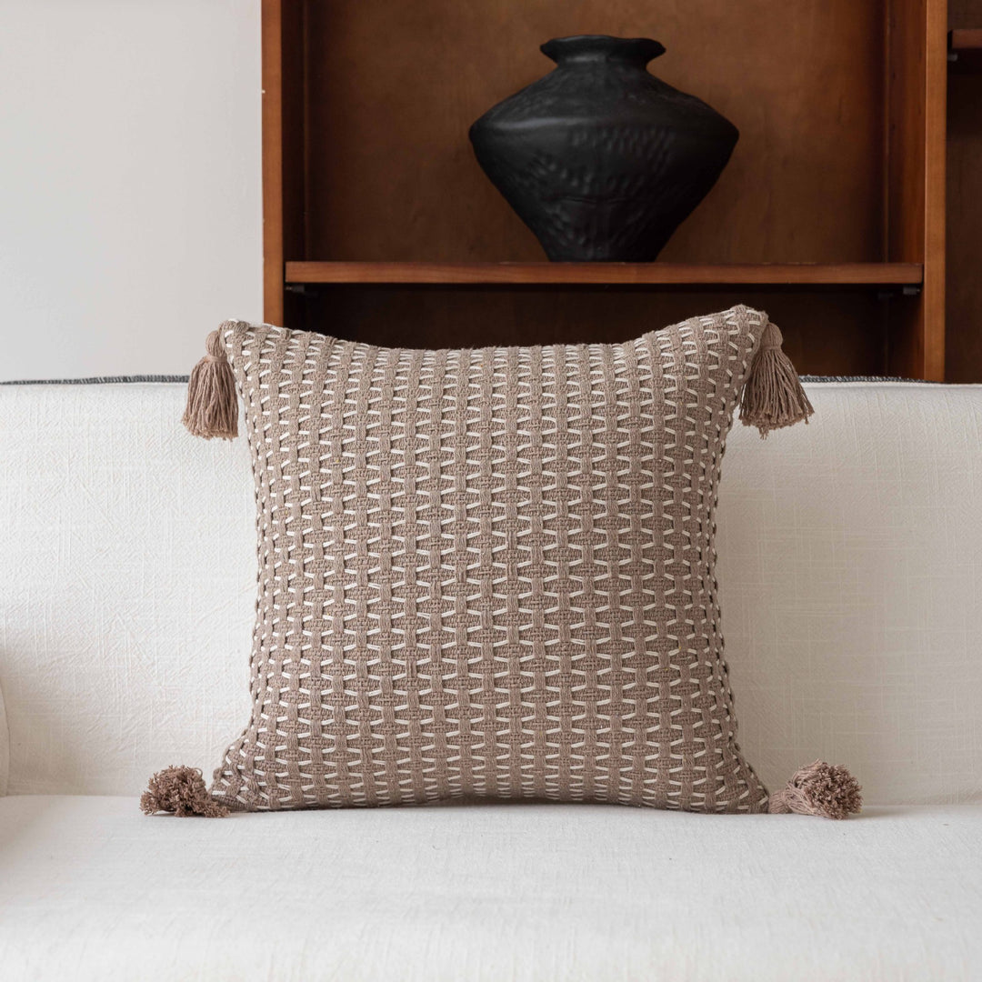 Decorative Throw Pillow with Natural Linen Cover and Handwoven Jute Trim