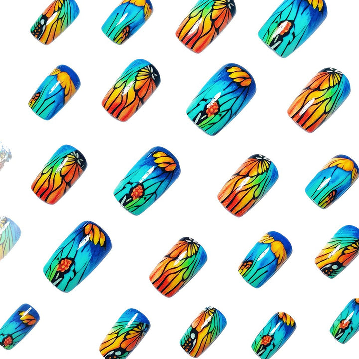 Artificial nails with floral design and bright colors Kalsten