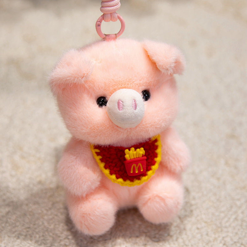 Plush Penguin Decorative Bag Charm with Crochet Bib and Spring-Loop Clip Kalsten