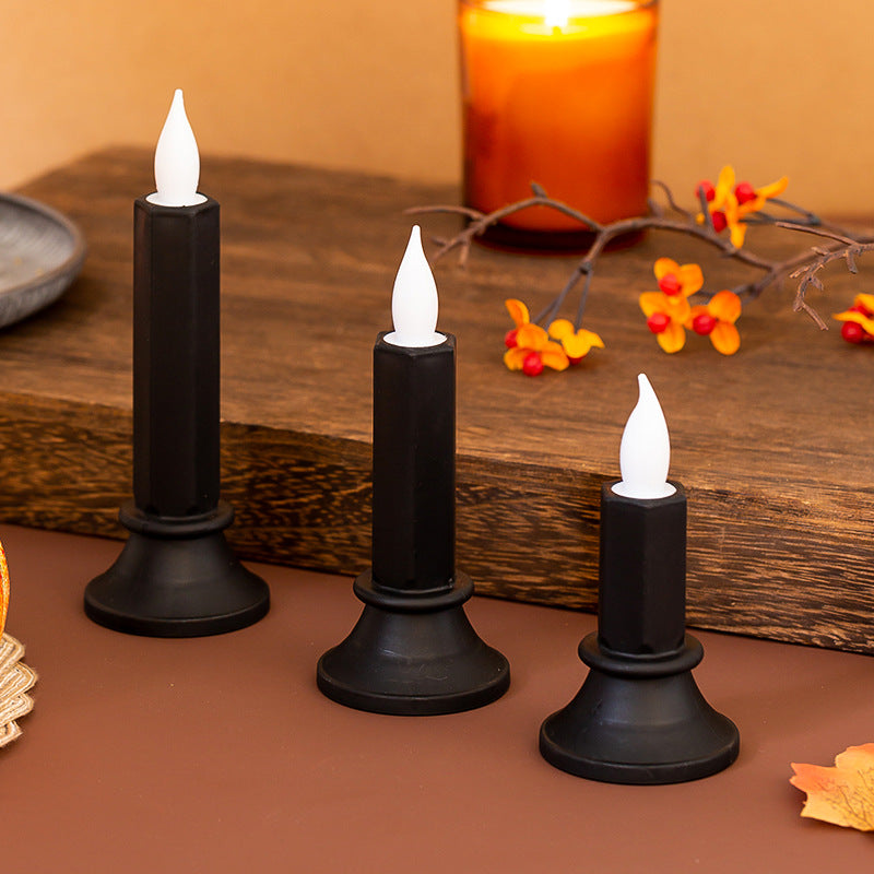 Flickering LED pillar candle in real wax look with removable holder
