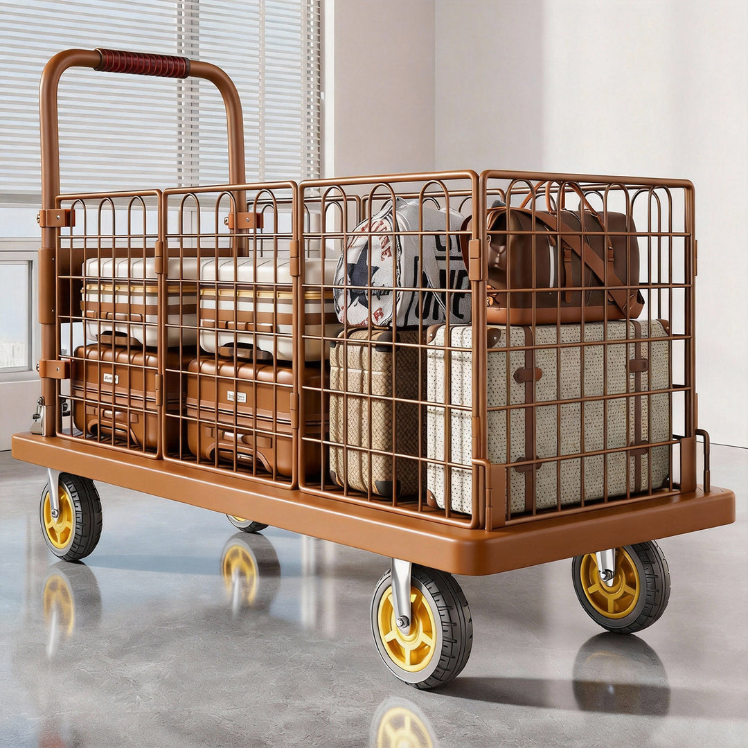 Heavy-Duty Platform Luggage Cart with Raised Safety Rail and Ergonomic Padded Handle