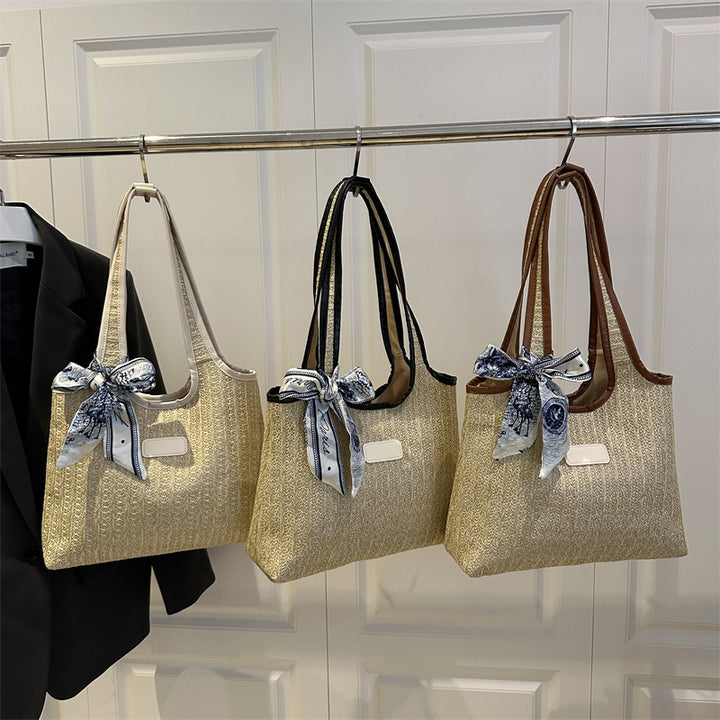 Textured Weave Tote Bag with Elegant Bow Kalsten