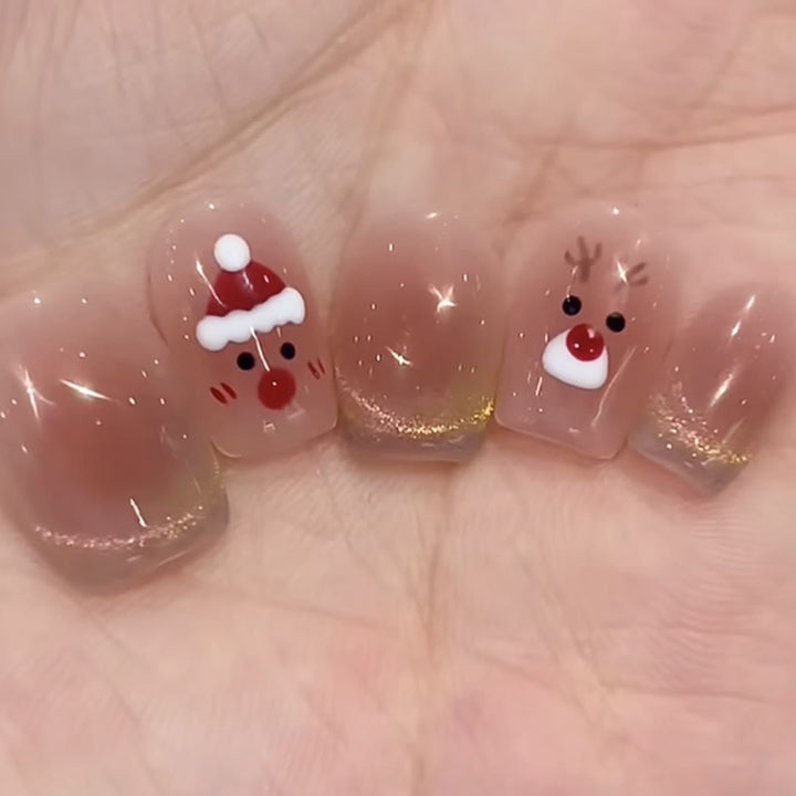 Festive Rudolph-Themed Press-On Nail Set Kalsten