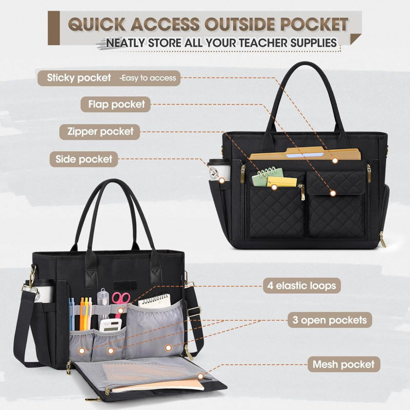 Multifunctional tote bag with structured interior layout and removable compartments Kalsten