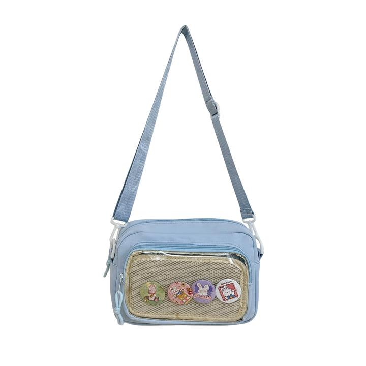 Shoulder bag with transparent viewing pocket and playful graphic design Kalsten
