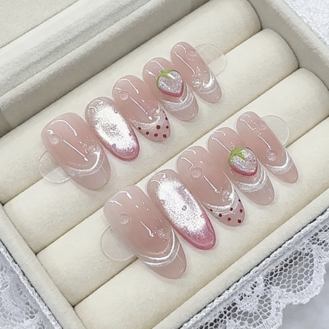 Artistic Strawberry-Themed Press-On Nail Set Kalsten