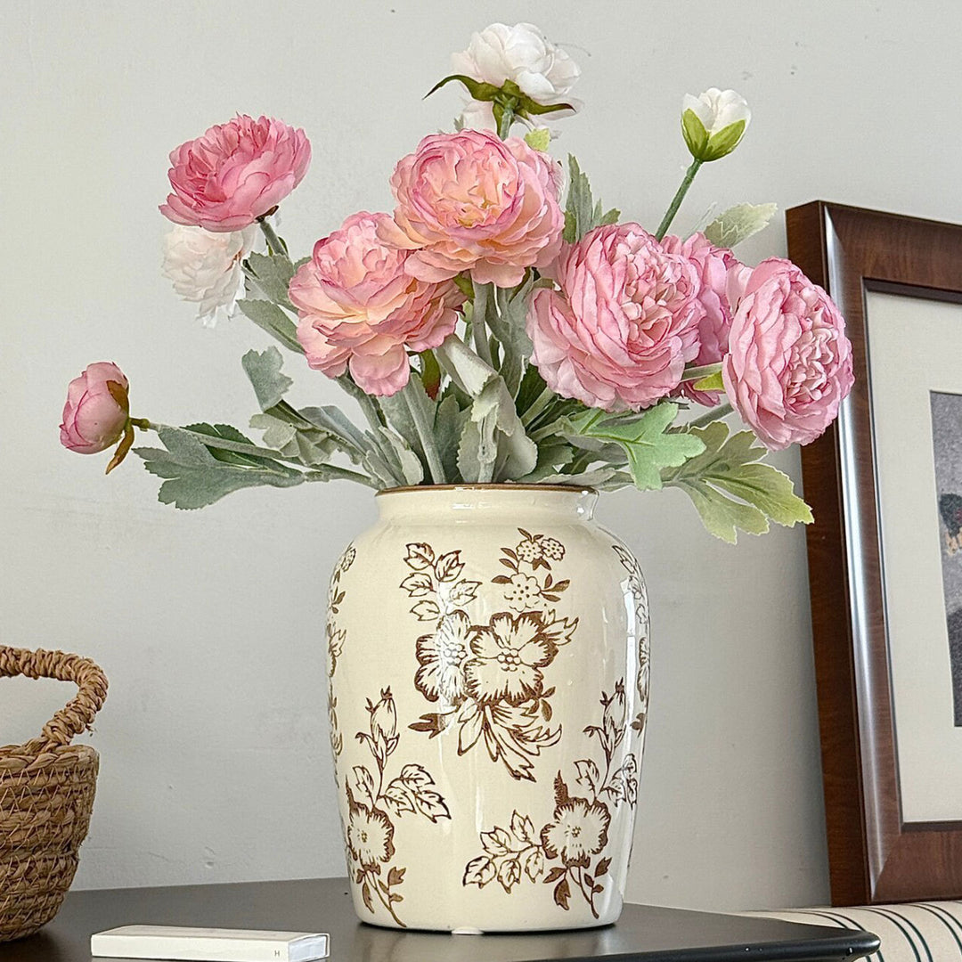Floral-Patterned Decorative Ceramic Vase