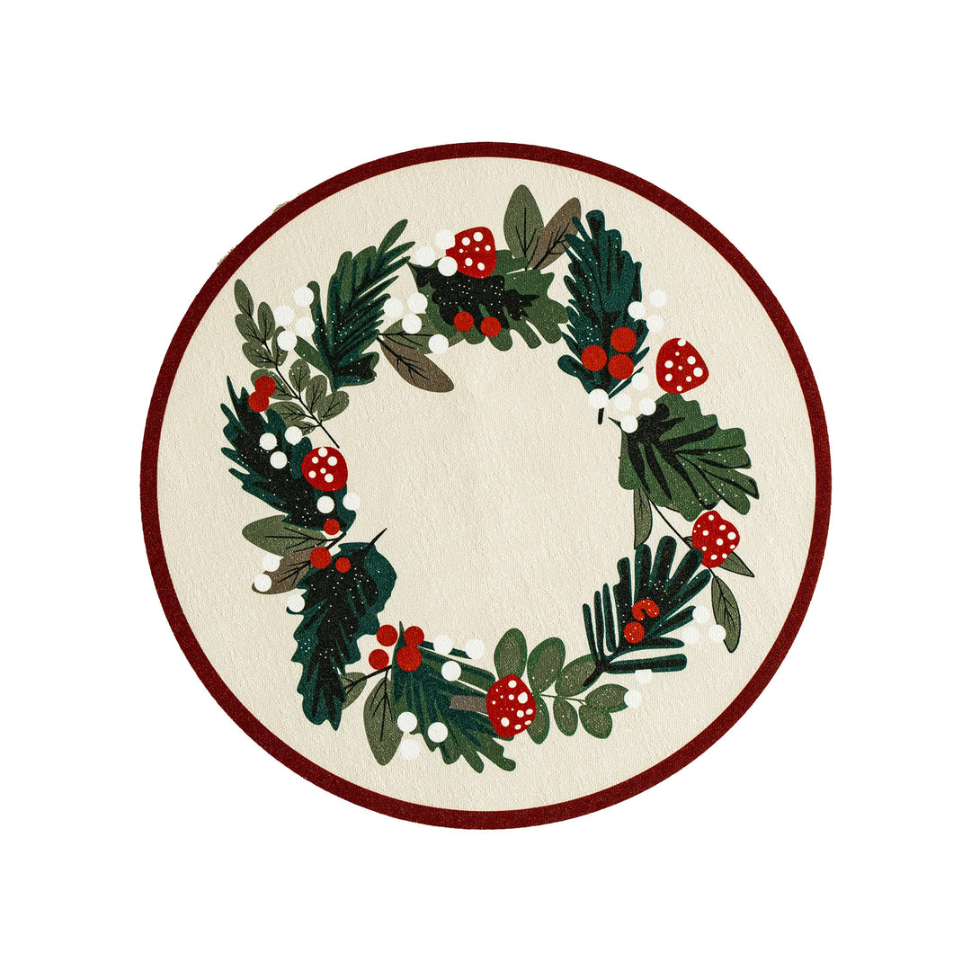 Round wipeable placemat with Christmas pine cone and holly wreath motif Kalsten