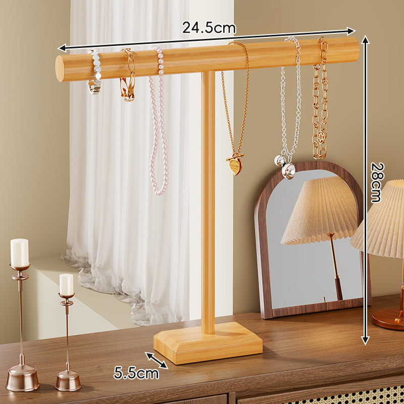 Wooden T-Bar Jewelry Display Stand Tabletop Organizer for Necklaces Bracelets and Watches