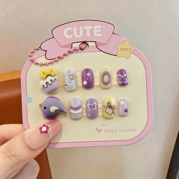 Playful artificial nail set with colorful designs Kalsten