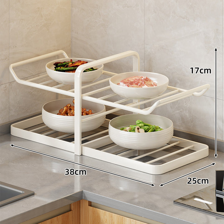 Multi-Tier Vertical Countertop Rack for Bowls with Drip Tray & Slanted Shelf Design