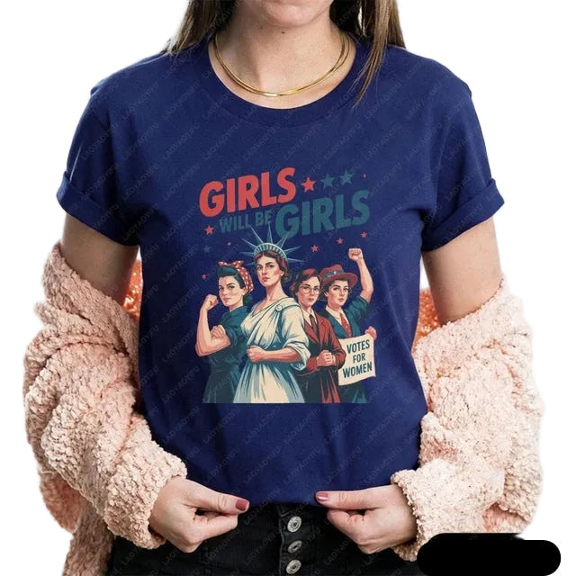 Women's nan vintage-inspired feminist graphic t-shirt with suffragette illustration Kalsten