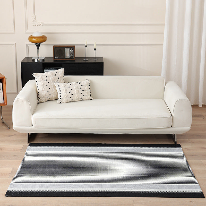 Striped Flat-Woven Cotton Rug in Kilim Style Kalsten