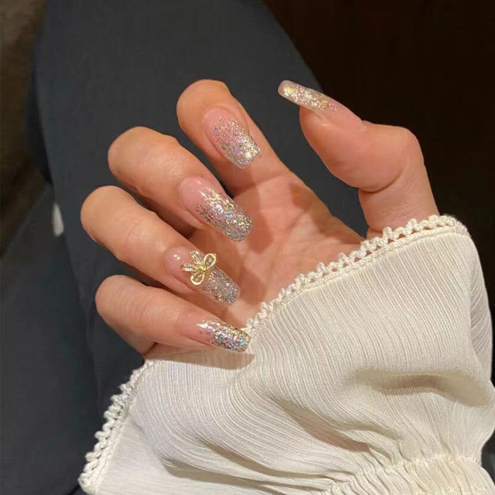 Artful Nail Extensions with Glitter and Decoration Kalsten