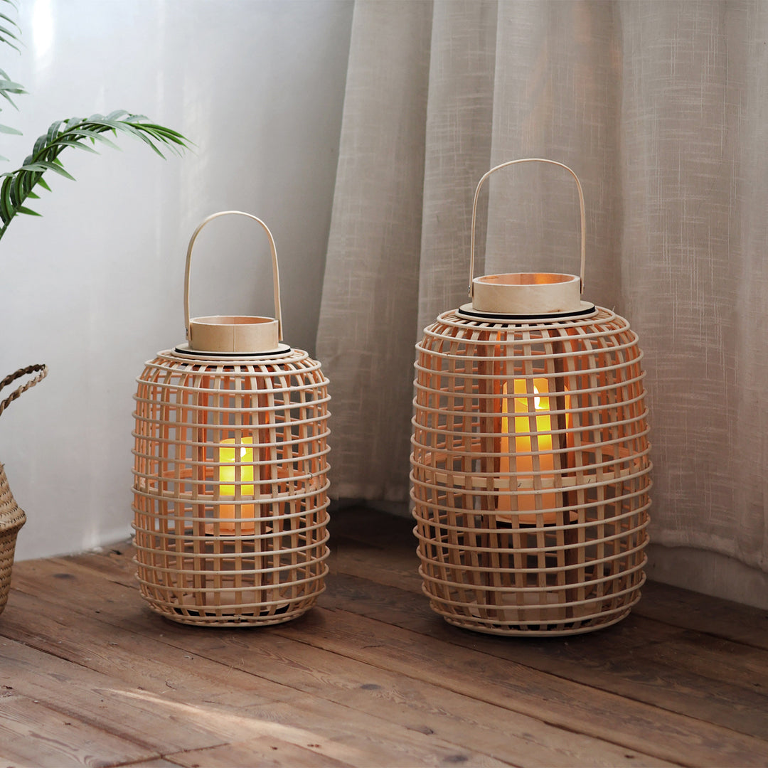 Rustic lantern made of woven material Kalsten