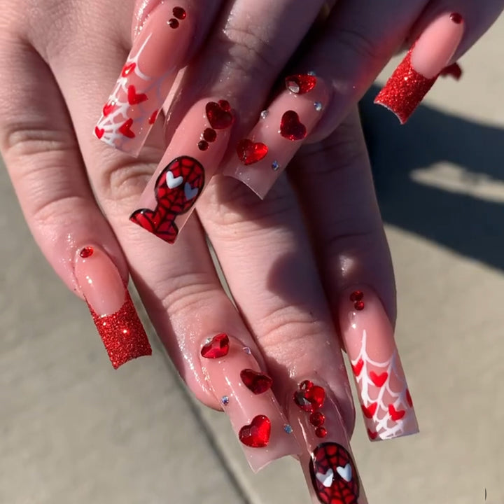 Luxury Press-On Nail Set with Glamorous Heart and Glitter Designs Kalsten