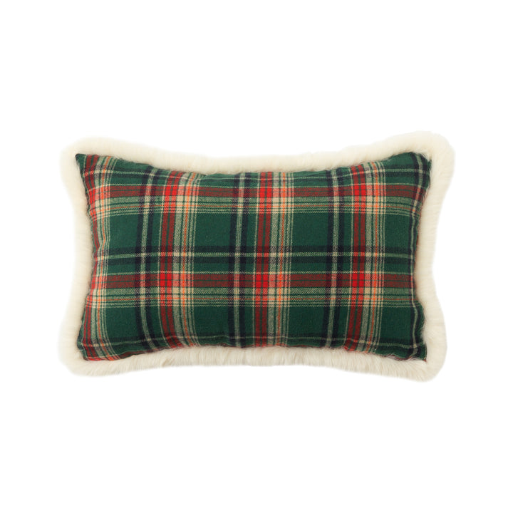 Christmas tree-shaped decorative pillow made of checked flannel with embroidered appliqués Kalsten