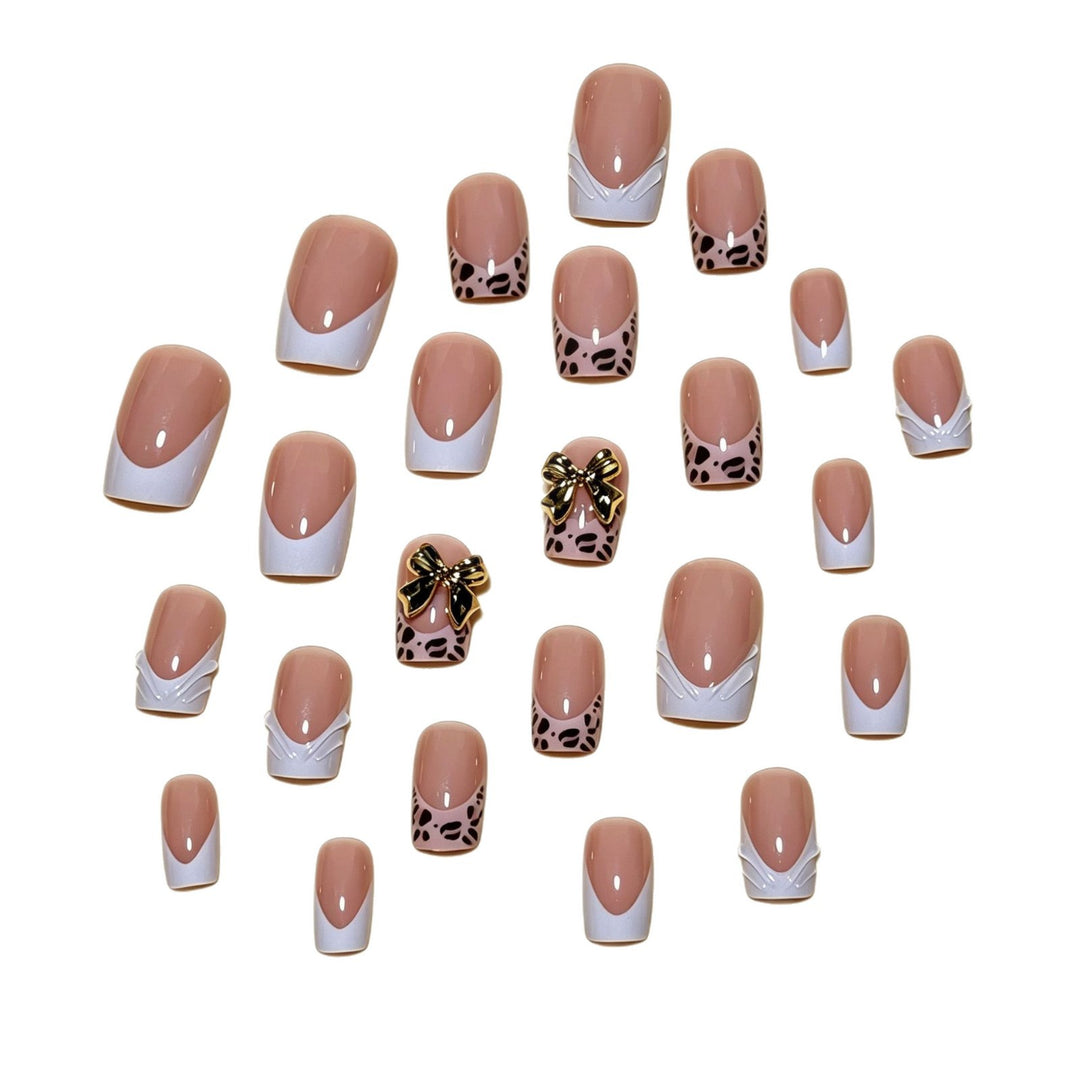 Artistic Premium Leopard and Bow-Embellished Press-On Nail Tips Kalsten