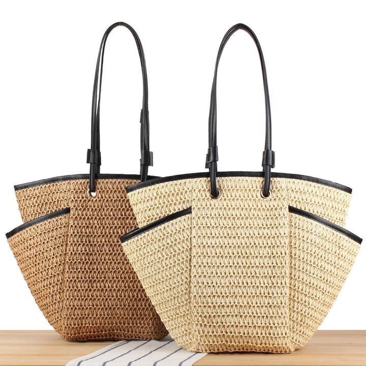 Braided Beach Bag with Elegant Leather Accent Kalsten