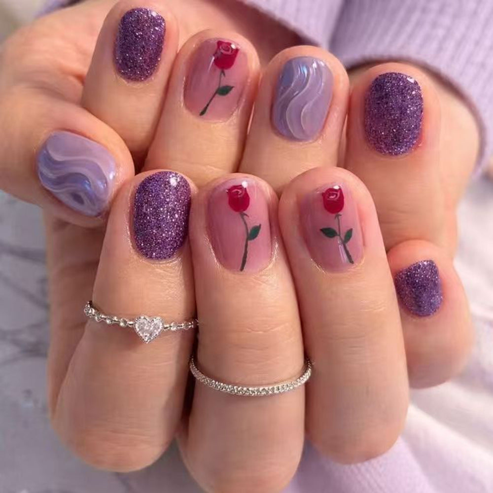 Elegant Artificial Nails with French Manicure and Glitter Effects Kalsten