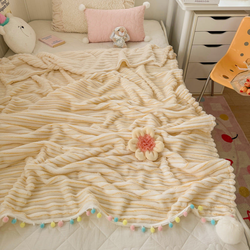 Textured Pom-Pom Throw Blanket
