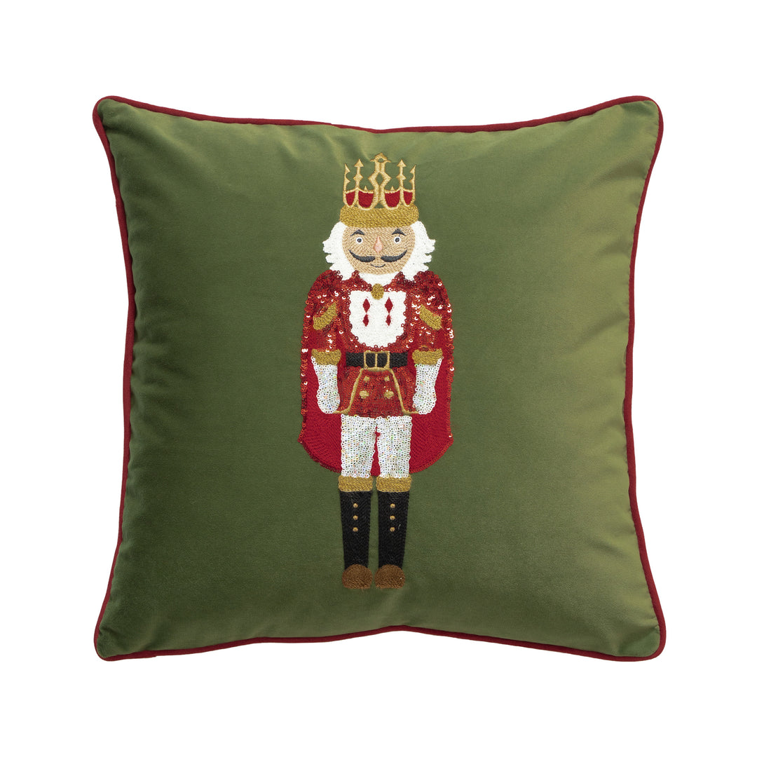 Christmas decorative pillow with nutcracker embroidery and piping edge