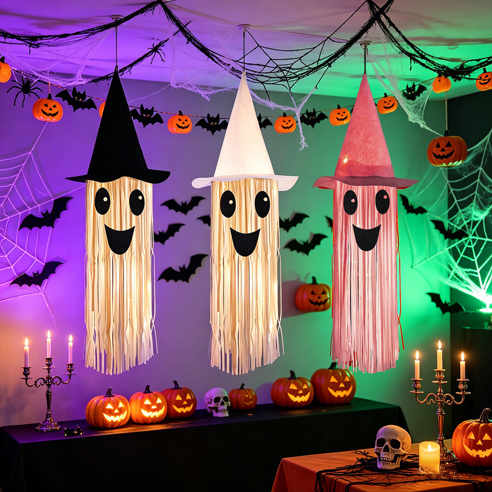 Hanging Ghost Decoration with Witch Hat and Long Fringes