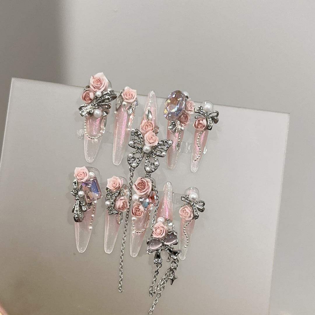Floral Embellished Stiletto Press-On Nail Set
