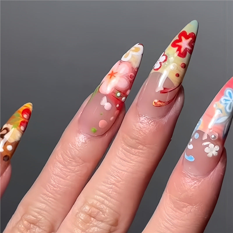 Artistic Floral Stiletto Press-On Nails Kalsten