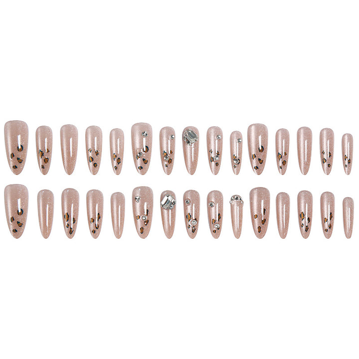Glamorous artificial nail set with fun leopard pattern and glittering accents Kalsten