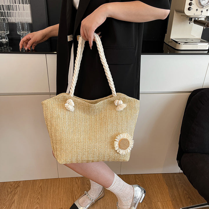Decorative Floral Embellished Beach Tote Bag Kalsten