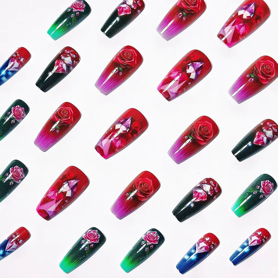Artificial nails with floral and glittering accents Kalsten