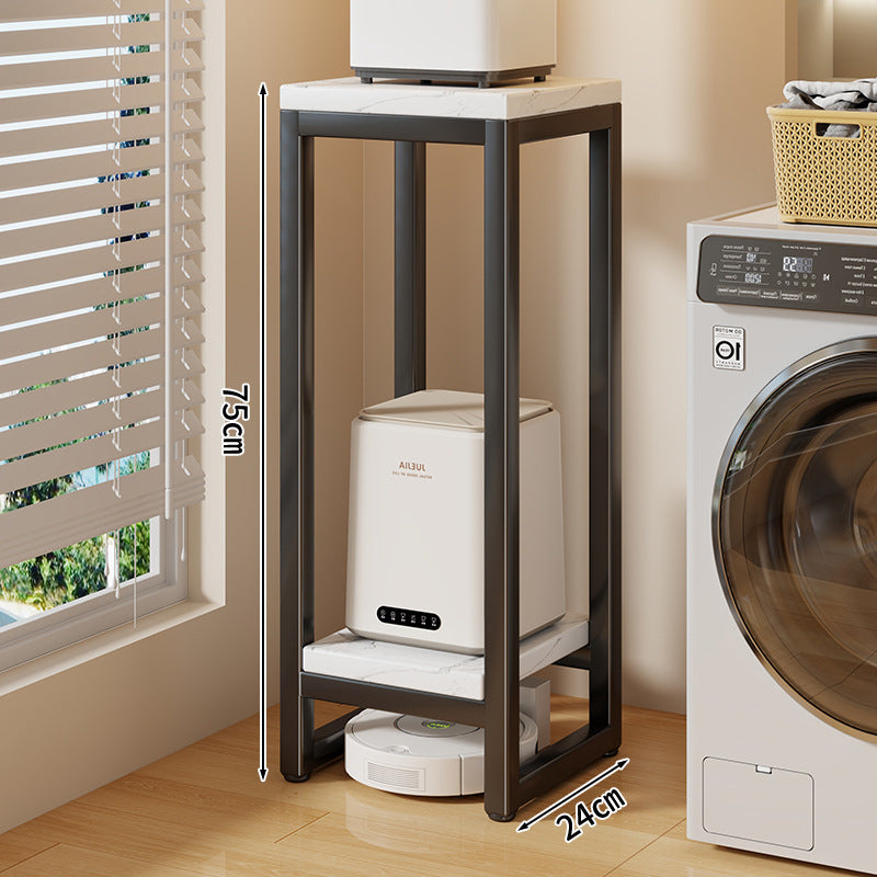 Narrow Two-Tier Metal Appliance Stand with Faux Marble Shelves