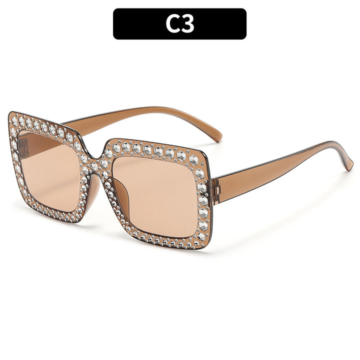 Transparent Square Frame Sunglasses with Rhinestone Accents