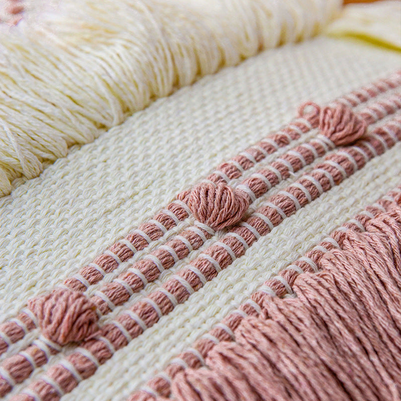 Woven decorative cushion cover with 3D dot structure and layered fringes Kalsten