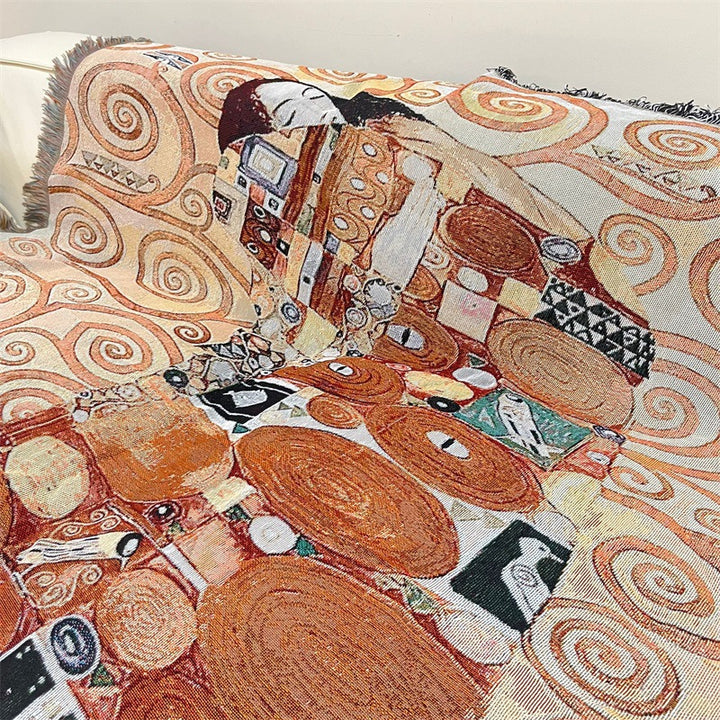 Artistic Fringed Tapestry Throw Blanket