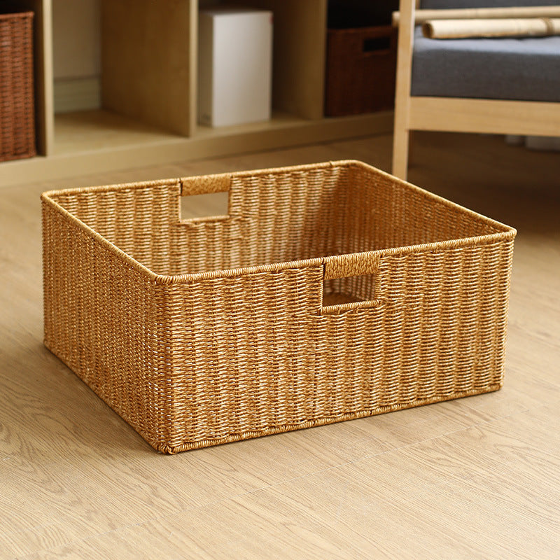 Large Handwoven Rectangular Storage Basket with Cutout Handles Kalsten