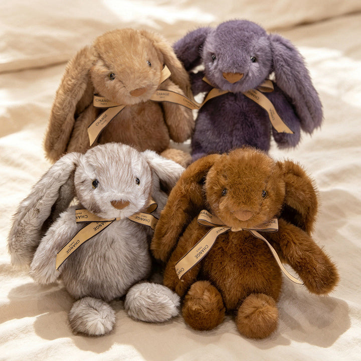 Squat Plush Bunny Cuddle Doll with Long Dropped Ears, Weighted Base & Grosgrain Ribbon Kalsten