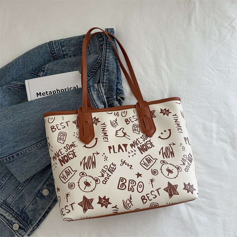 Playful Graphic Print Tote Bag