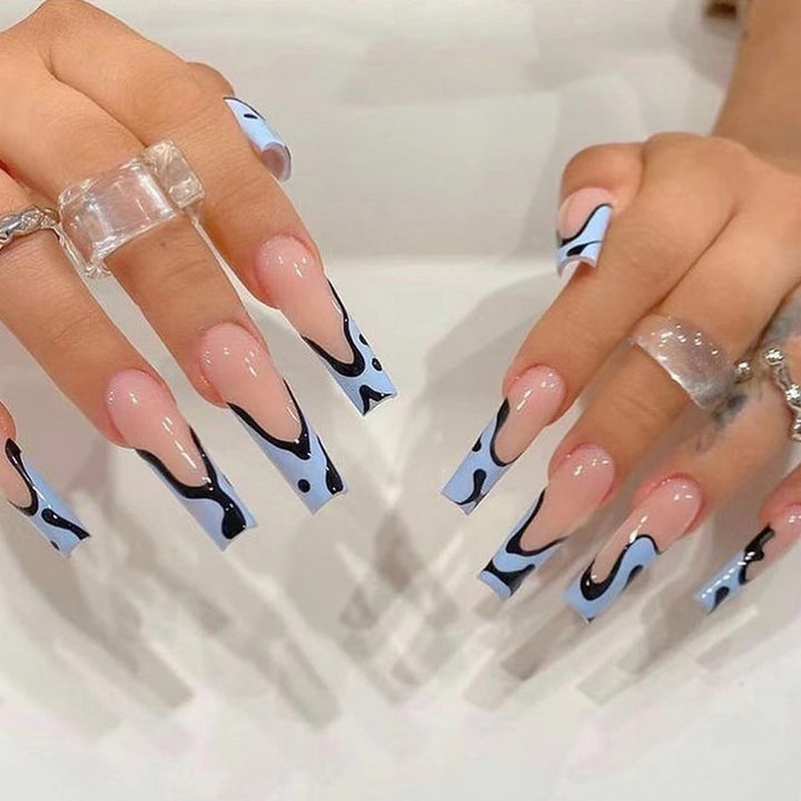 Artful Nail Extensions with Abstract Wave Pattern Kalsten