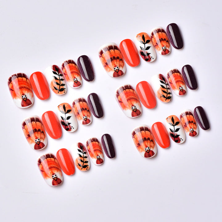 Artistic Thanksgiving-Themed Press-On Nail Art Set